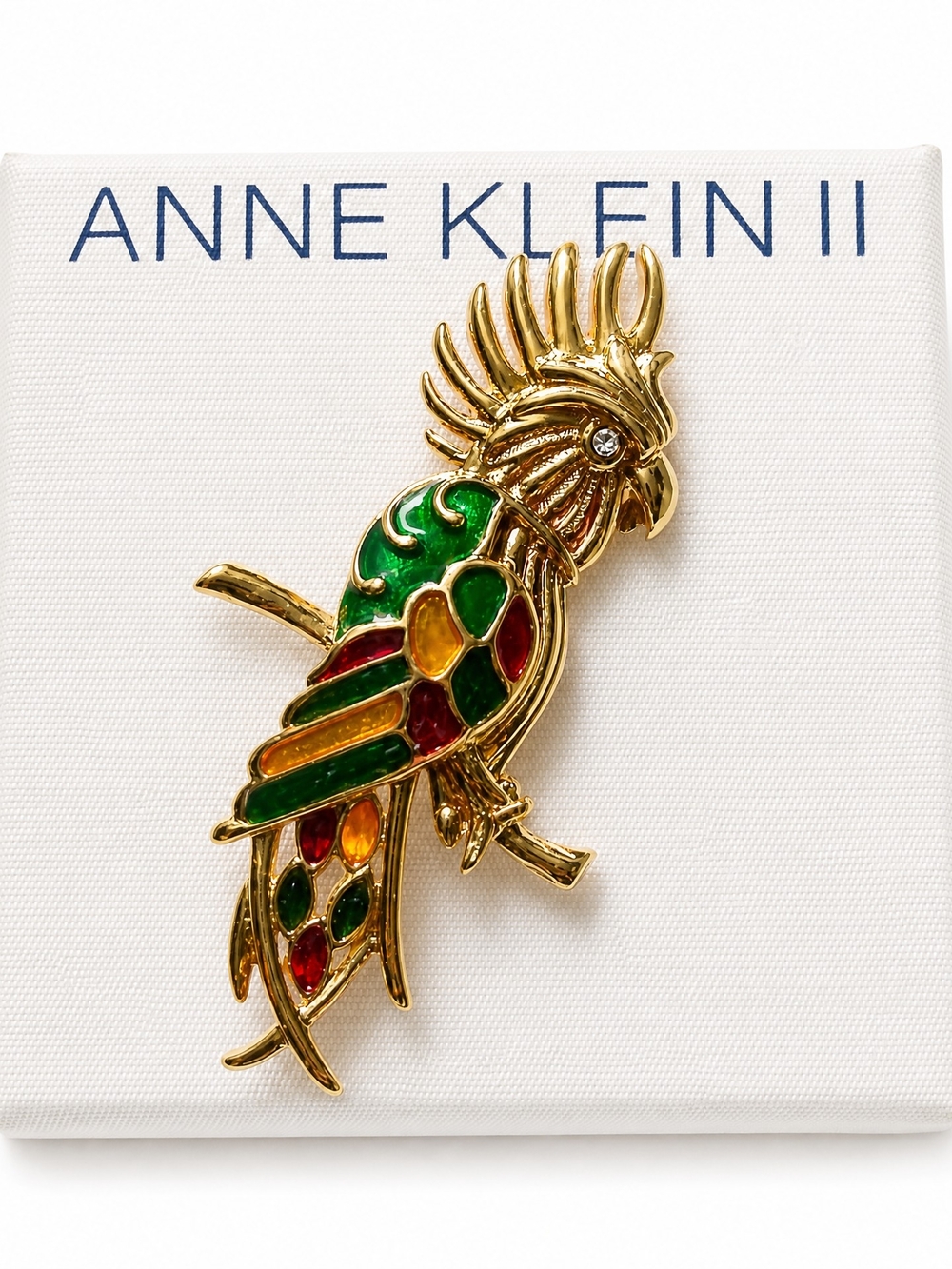 NWT Anne Klein II Gold Tone Colorful Enamel Tropical Parrot Bird Brooch Pin